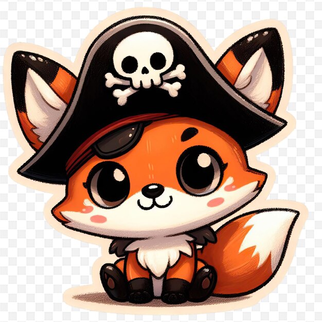 PSD a cartoon fox with a pirate hat and a skull on it