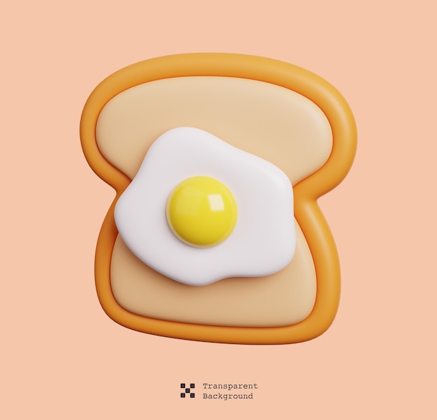 A cartoon Fried Egg With Toast Cute fast food minimal icon isolated 3D Illustration