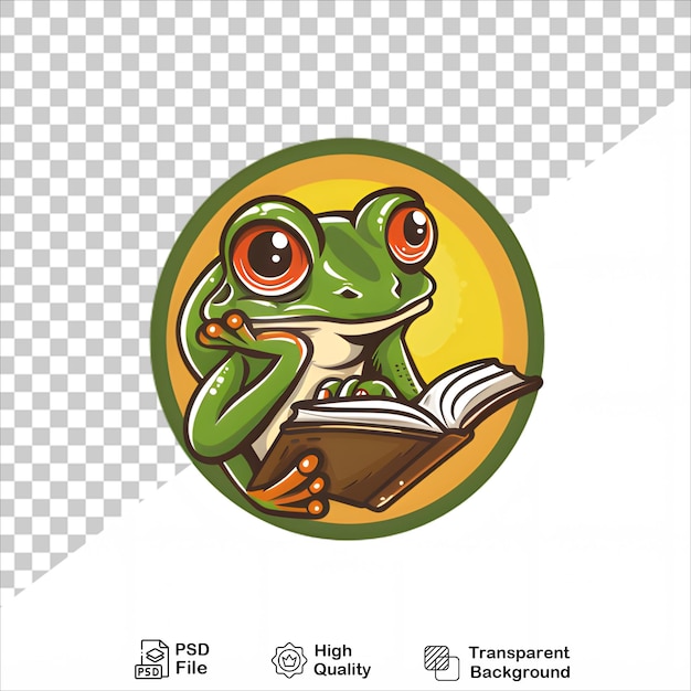 Cartoon Frog Holding a Book Isolated on Clear Background