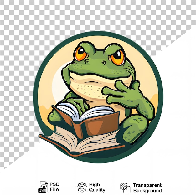 Cartoon Frog Holding a Book Isolated on Clear Background