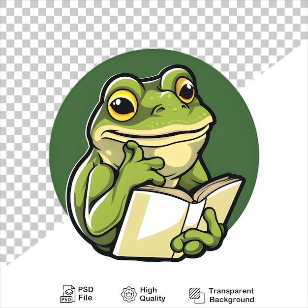 Cartoon Frog Holding a Book Isolated on Clear Background