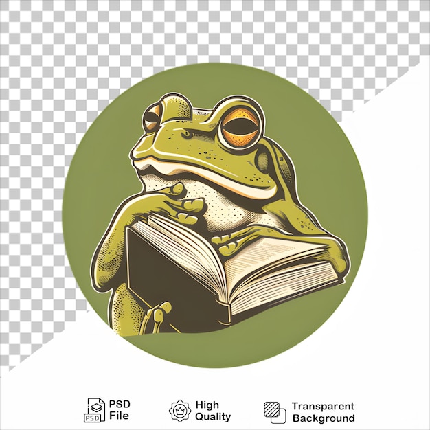 PSD cartoon frog holding a book isolated on clear background