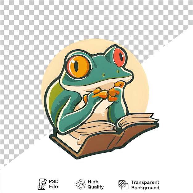 Cartoon Frog Holding a Book Isolated on Clear Background