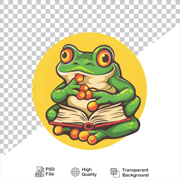 PSD cartoon frog reading a book with transparent background