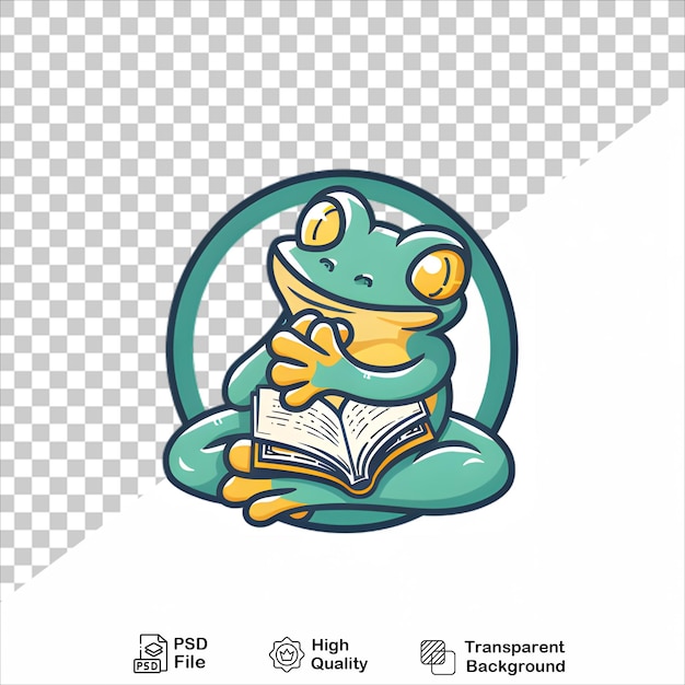 PSD cartoon frog reading a book with transparent background