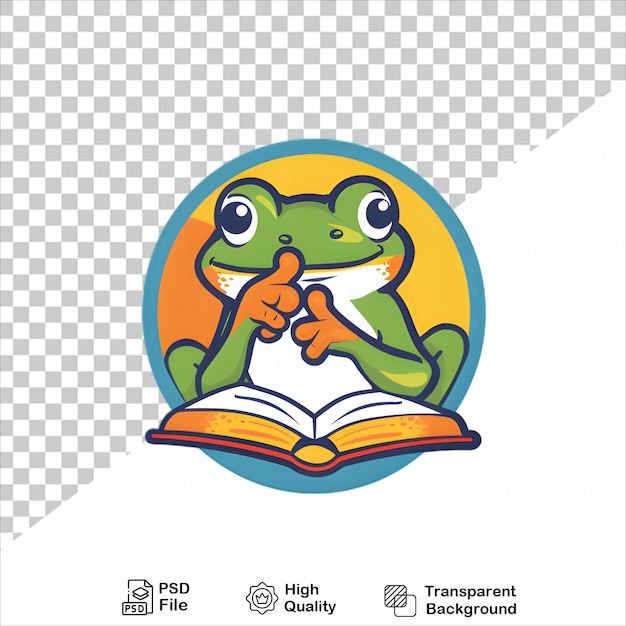 PSD cartoon frog reading a book with transparent background