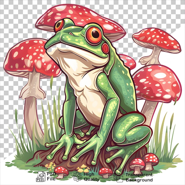 Cartoon Frog Sticker with Mushroom Fantasy Clipart