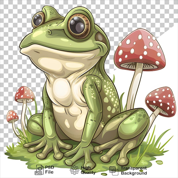 Cartoon Frog Sticker with Mushroom Fantasy Clipart