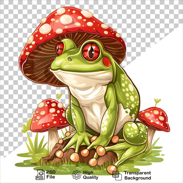 PSD cartoon frog sticker with mushroom fantasy clipart