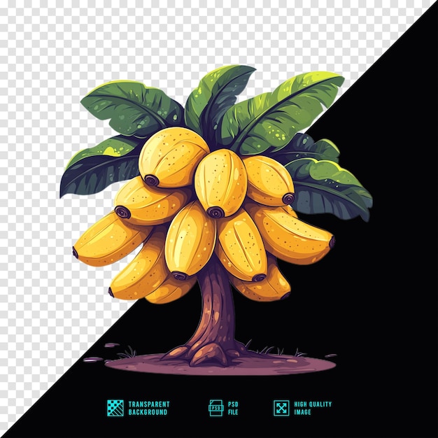 Cartoon fruiting banana tree clipart simple flat vector illustration transparent png file