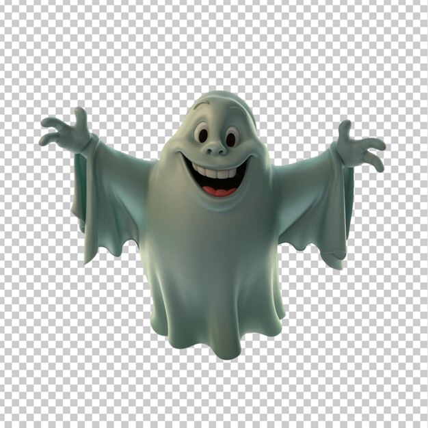 PSD cartoon ghost with a friendly smile and outstretched arms isolated