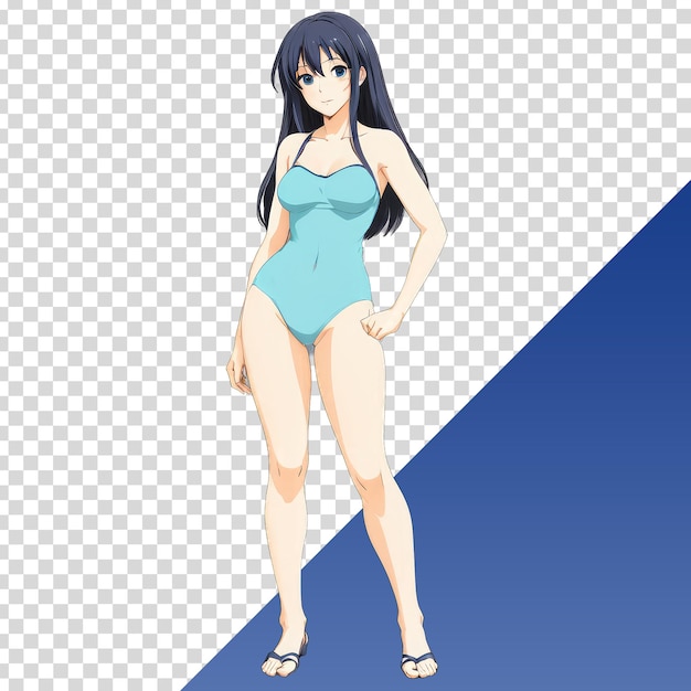 a cartoon girl in blue is standing on a blue background