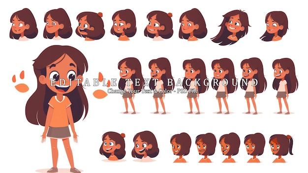 PSD cartoon girl character animation spritesheet