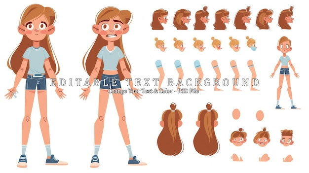 PSD cartoon girl character sprite sheet