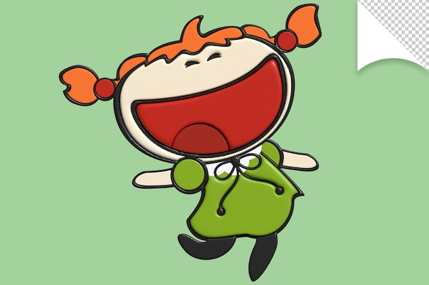 A cartoon of a girl with red hair and a green dress is laughing.