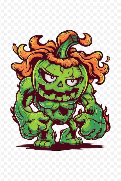 a cartoon green monster with a red hair on his head