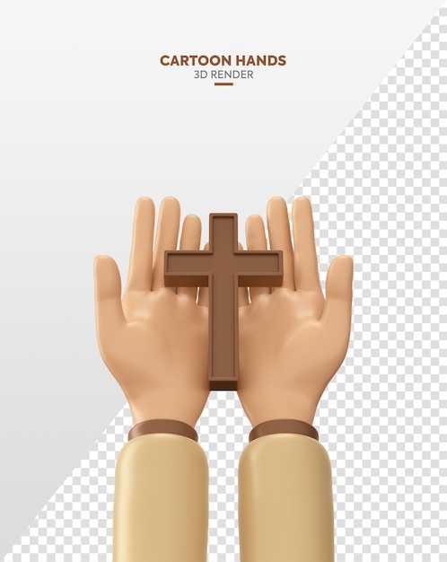 Cartoon hand holding cross element 3d