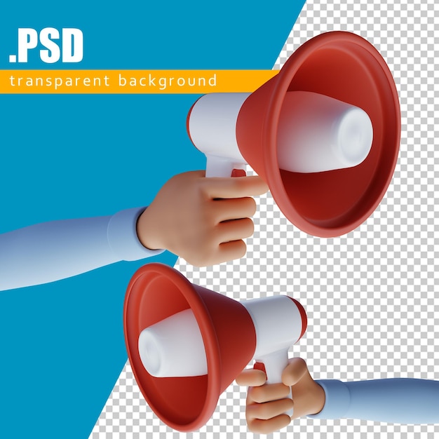 Cartoon hand holding megaphone. Advertising and promotion symbol.