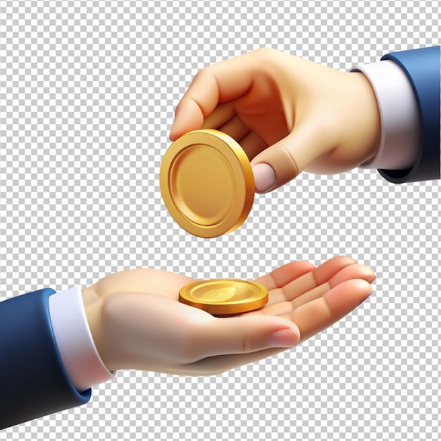 cartoon hand passes coin to the other one hand