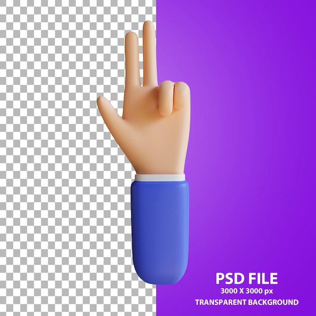 Cartoon hand posing 3 fingers 3d rendering