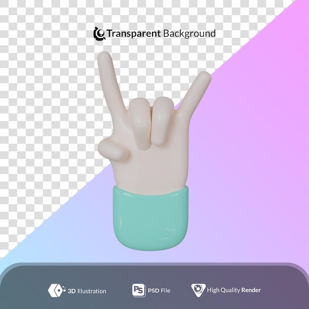 Cartoon hand Rock gesture 3d illustration