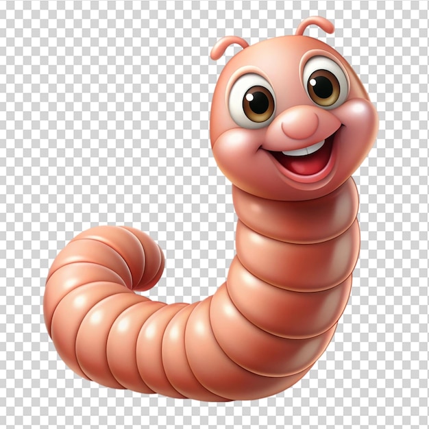 PSD cartoon happy earthworm isolated on transparent background