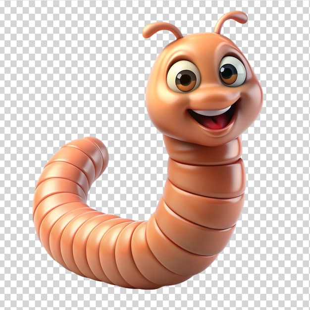 PSD cartoon happy earthworm isolated on transparent background