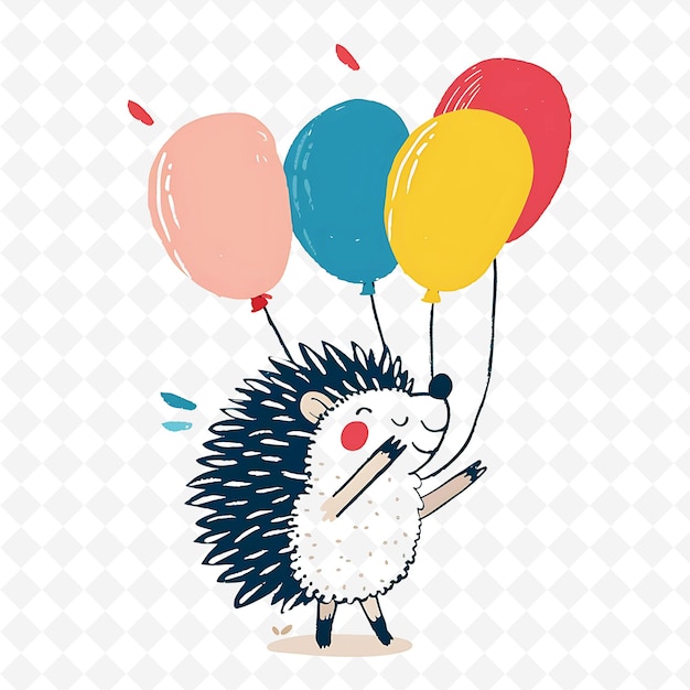 PSD a cartoon of a hedgehog with balloons in the background