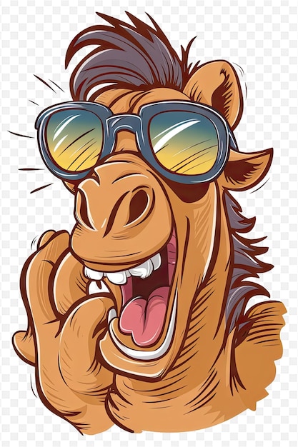 PSD a cartoon of a horse wearing sunglasses with the mouth open