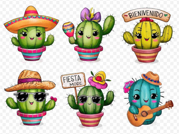 a cartoon illustration of cactus and cactus with a sign that says sombrero