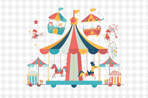 a cartoon illustration of a carousel with horses and a carousel