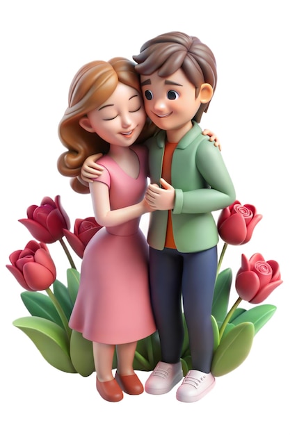 PSD a cartoon illustration of a couple hugging and a man hugging