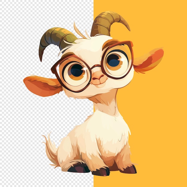 PSD cartoon illustration of cute goat with glasses