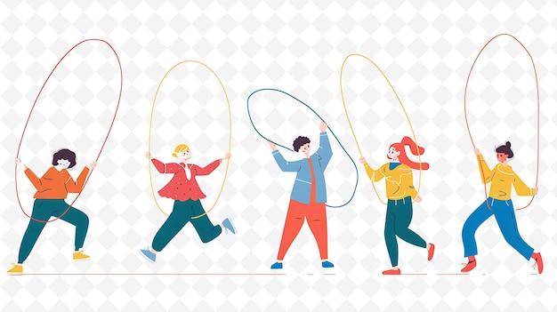 a cartoon illustration of kids playing a hoop with a rope