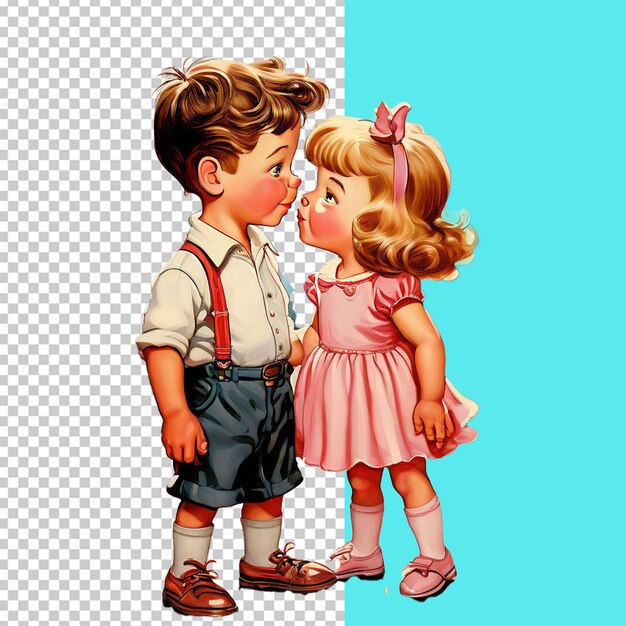 Cartoon illustration of a kiss between two young kids