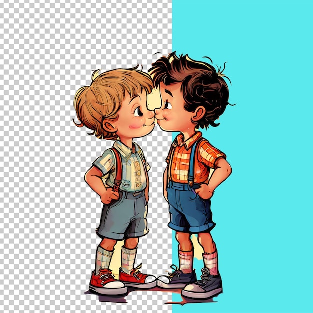 Cartoon illustration of a kiss between two young kids