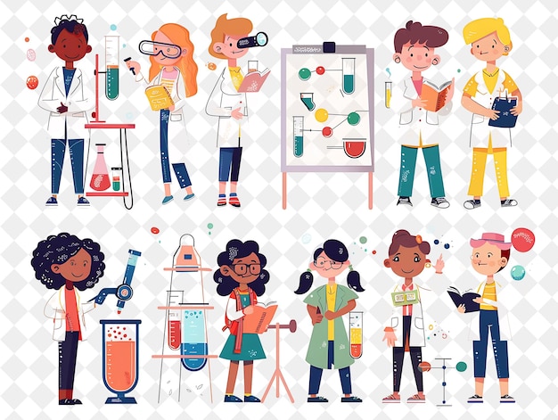 PSD a cartoon illustration of people in a laboratory with a white background