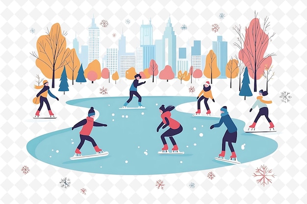 PSD a cartoon illustration of people skating on ice skating