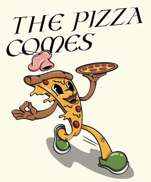 PSD cartoon illustration pizza has arrived