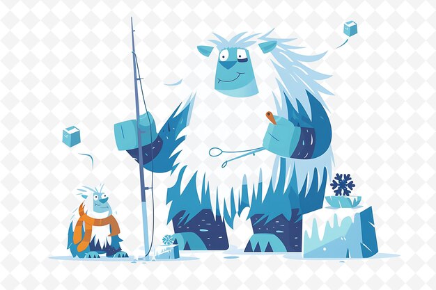 PSD a cartoon illustration of a snowman with a blue iceberg and a polar bear