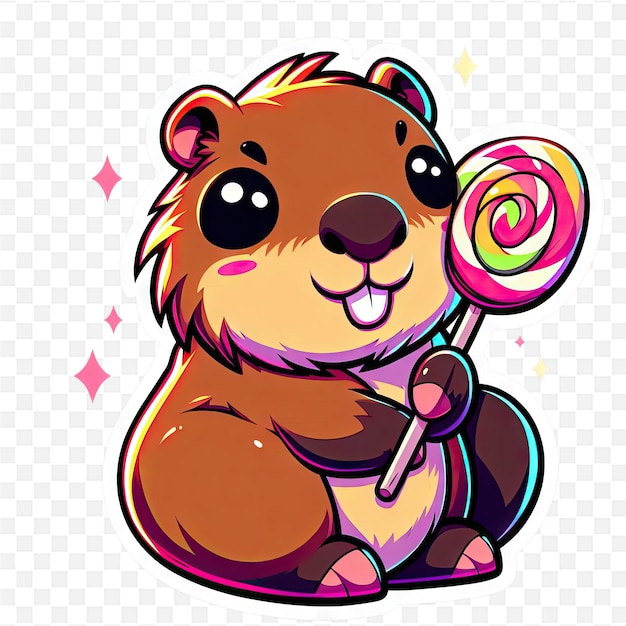 a cartoon image of a beaver with a candy cane