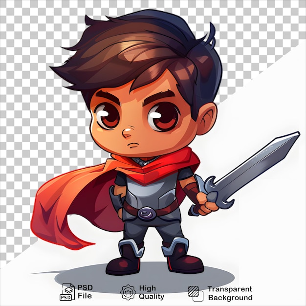 a cartoon image of a boy with a sword and a red scarf