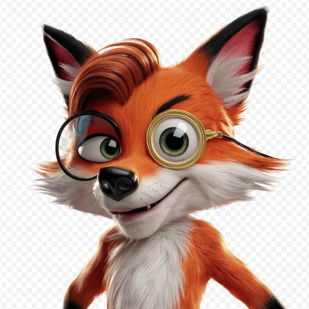 PSD a cartoon image of a fox wearing glasses with a funny face