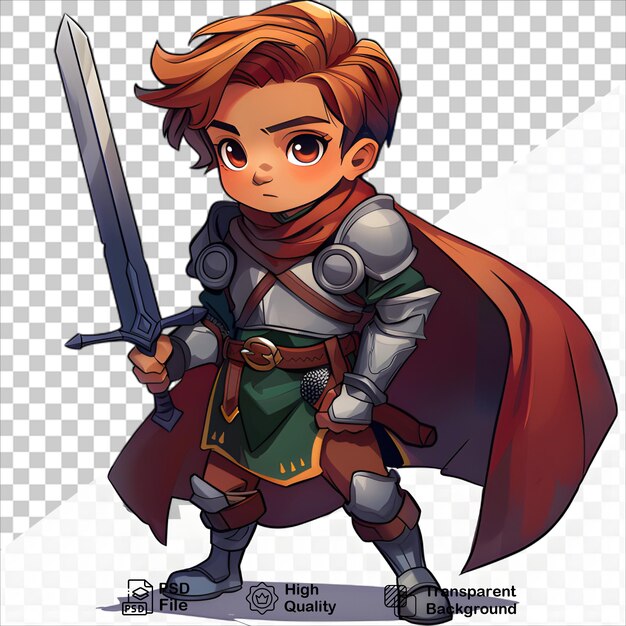 PSD a cartoon image of a knight with a sword and a red cloak