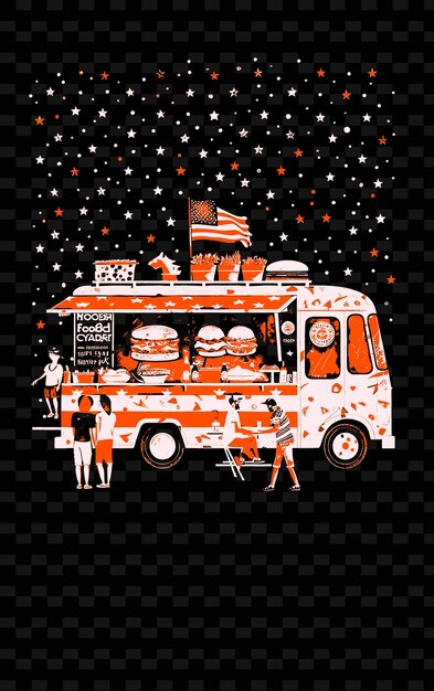 a cartoon image of people standing in front of a food truck