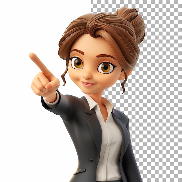 a cartoon image of a woman pointing at a finger pointing to the right