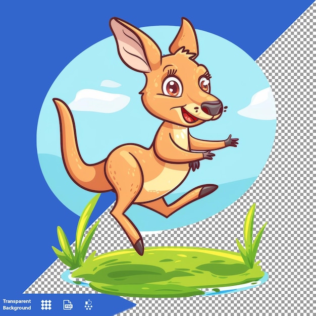 PSD a cartoon of a kangaroo with a blue background with a blue circle and a white circle in the background