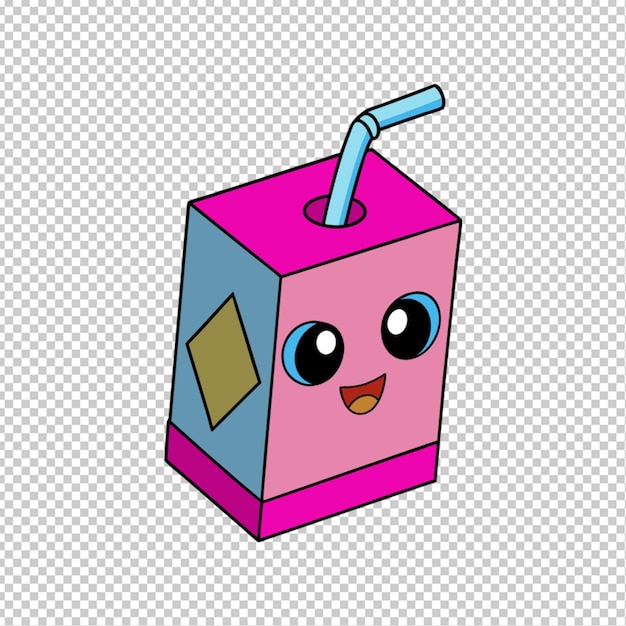 PSD cartoon kawaii juice box transparent background