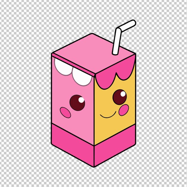 PSD cartoon kawaii juice box transparent background