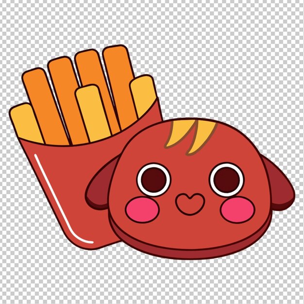 PSD cartoon kawaii steak and fries transparent background